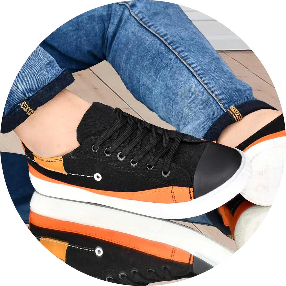 Mens black casual shoes with color block design in orange & black – stylish and comfortable canvas sneakers