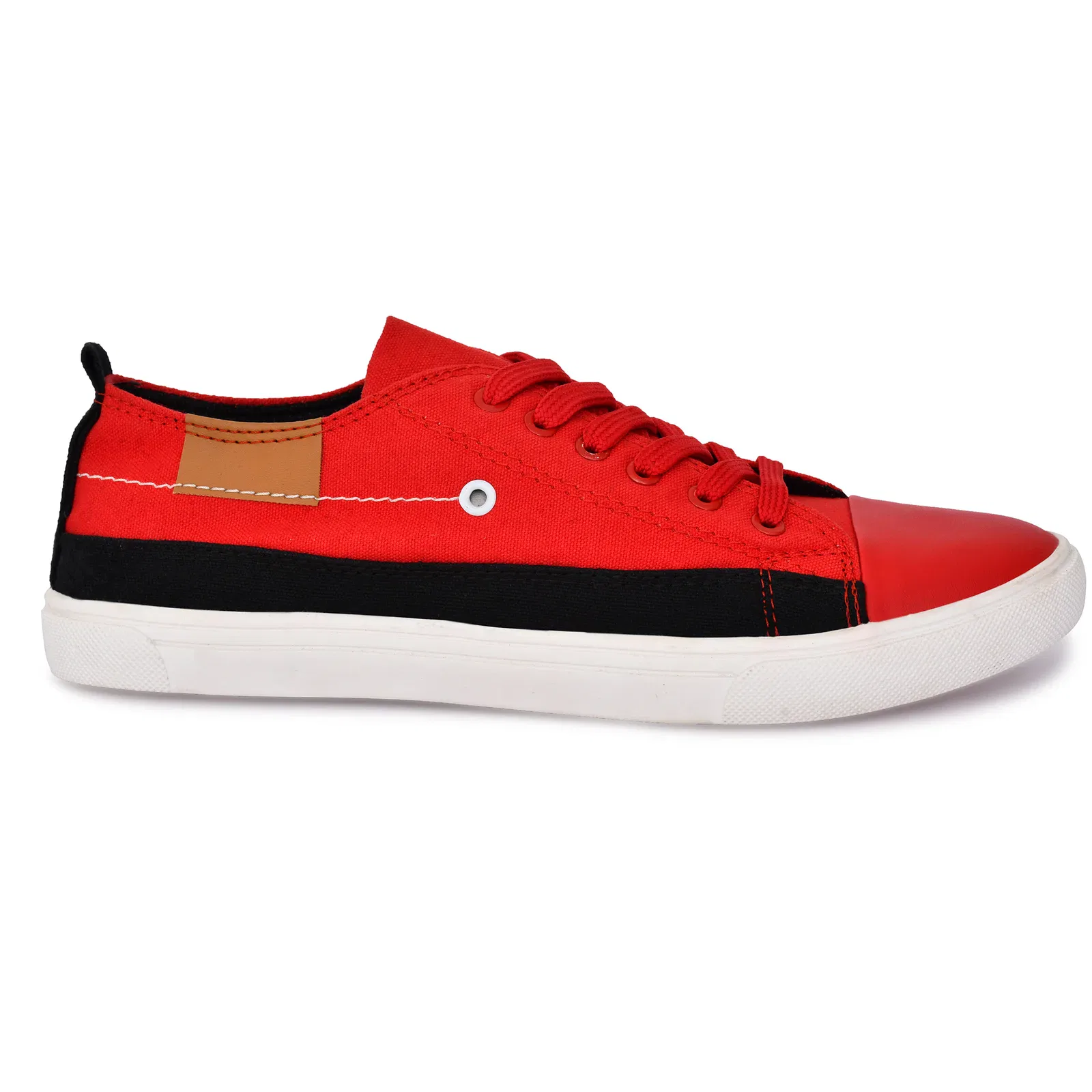 Cheap Canvas Shoes for Men – 4 Stylish Two-Tone Casual Shoes for Comfort and Versatility 6 High-quality red and black men's canvas sneakers with durable stitching and non-slip rubber soles.