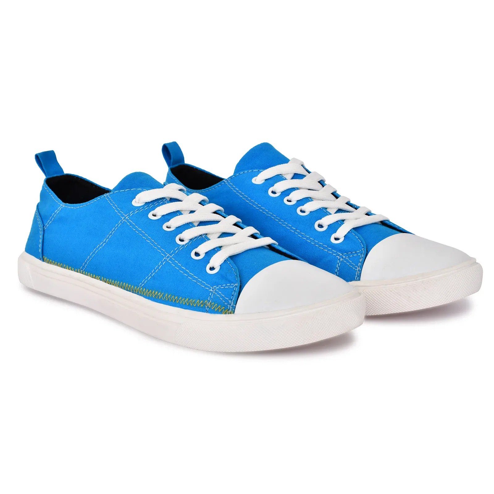 Blue Casual Shoes for Men – Casual, Stylish & Comfortable 7 A stylish blue canvas sneaker with white laces and a white rubber sole, showcasing a perfect blend of comfort and modern design, ideal for sneaker enthusiasts