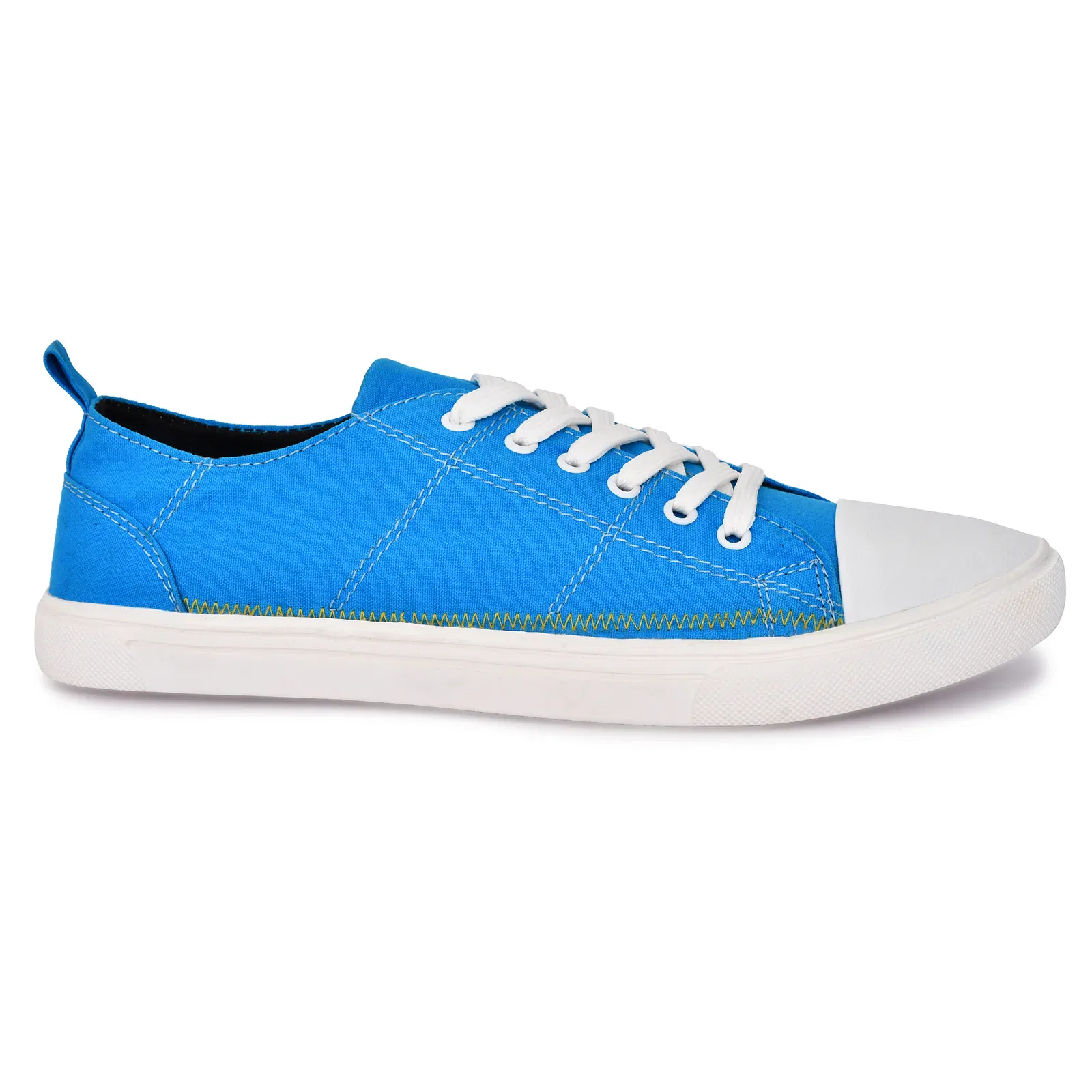 Blue Casual Shoes for Men – Casual, Stylish & Comfortable 6 A stylish blue sneaker with a canvas upper, white laces, and a white rubber sole, perfect for casual wear and street-style fashion