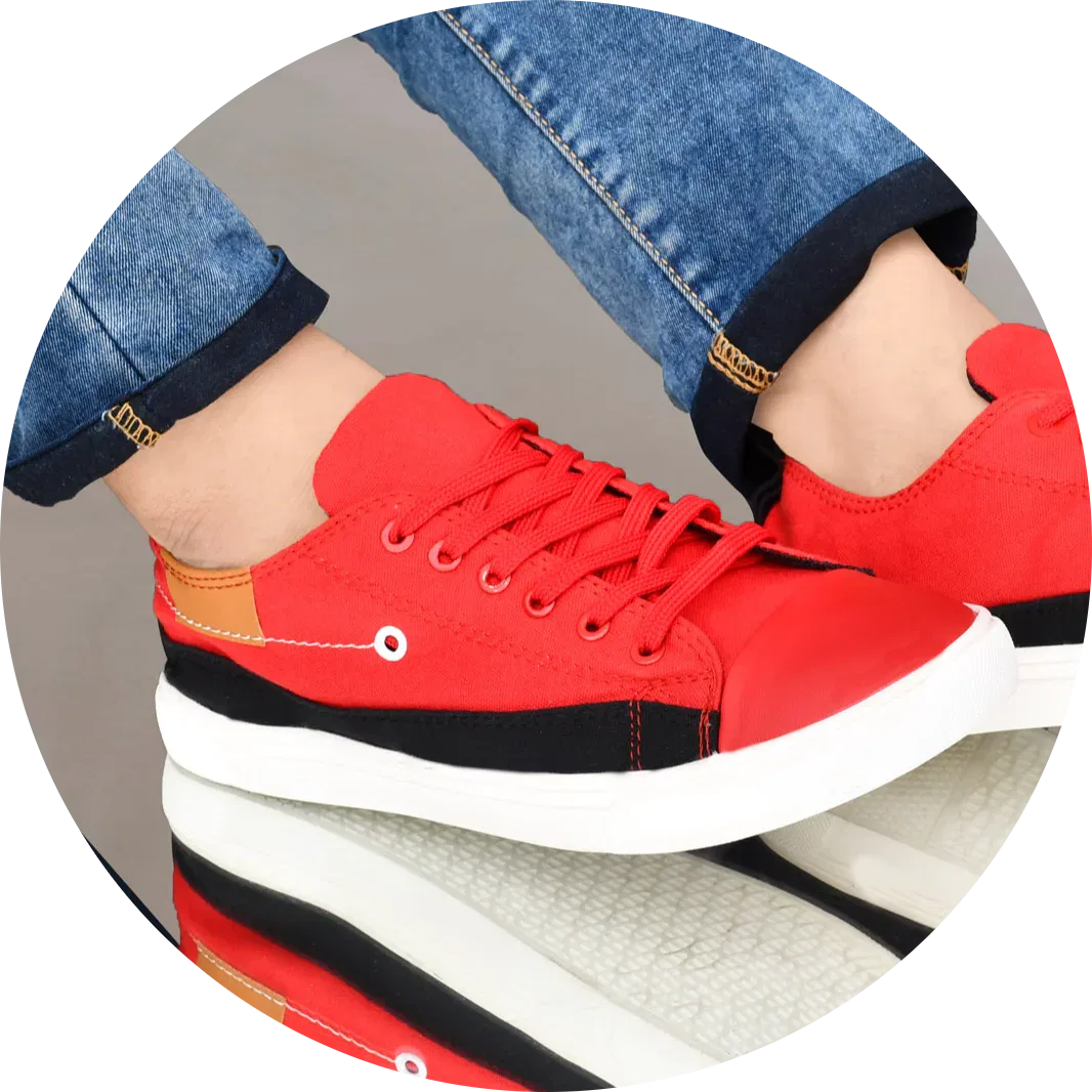 Cheap Canvas Shoes for Men – 4 Stylish Two-Tone Casual Shoes for Comfort and Versatility 3 Cheap Canvas shoes for men placed on a rustic wooden surface, captured in a professional photo showcasing the timeless charm of canvas footwear