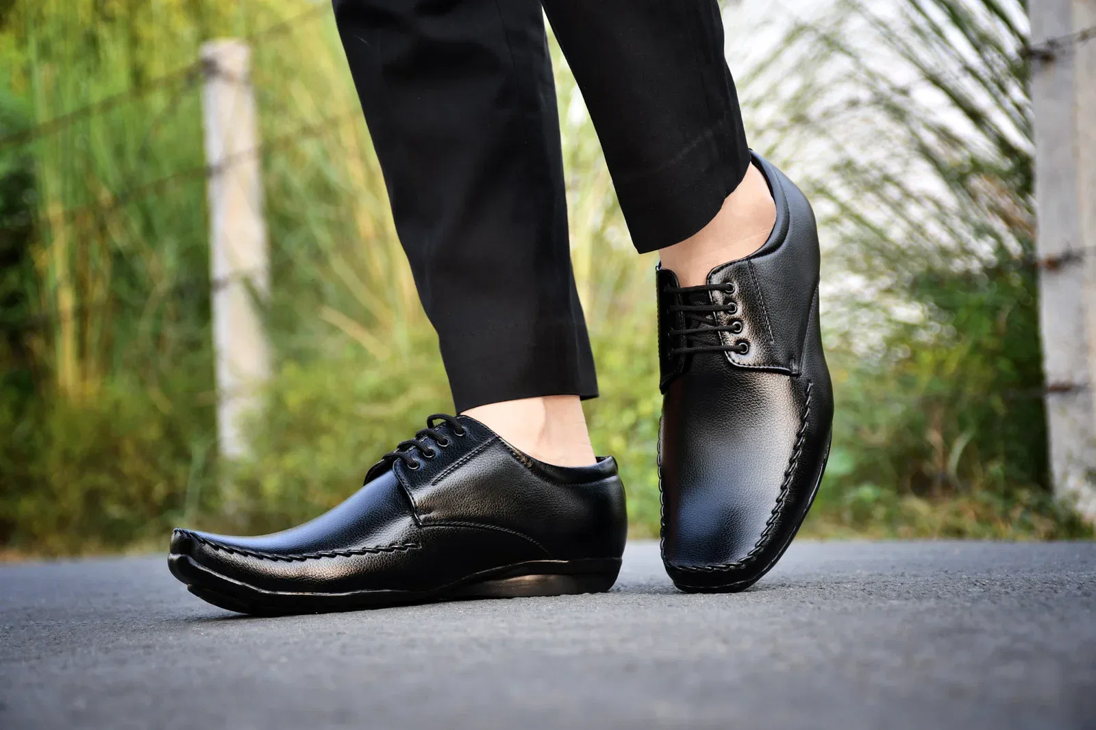Black formal shoes for men - premium synthetic material with sleek design for office and events