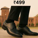 Men’s Synthetic Formal Lace-Up Shoes –Under ₹499 | Focus On Style 2 Black synthetic formal shoes for men deals under 499 featuring a polished finish, lace-up design, durable sole, and budget-friendly comfort ideal for short office use and light daily wear