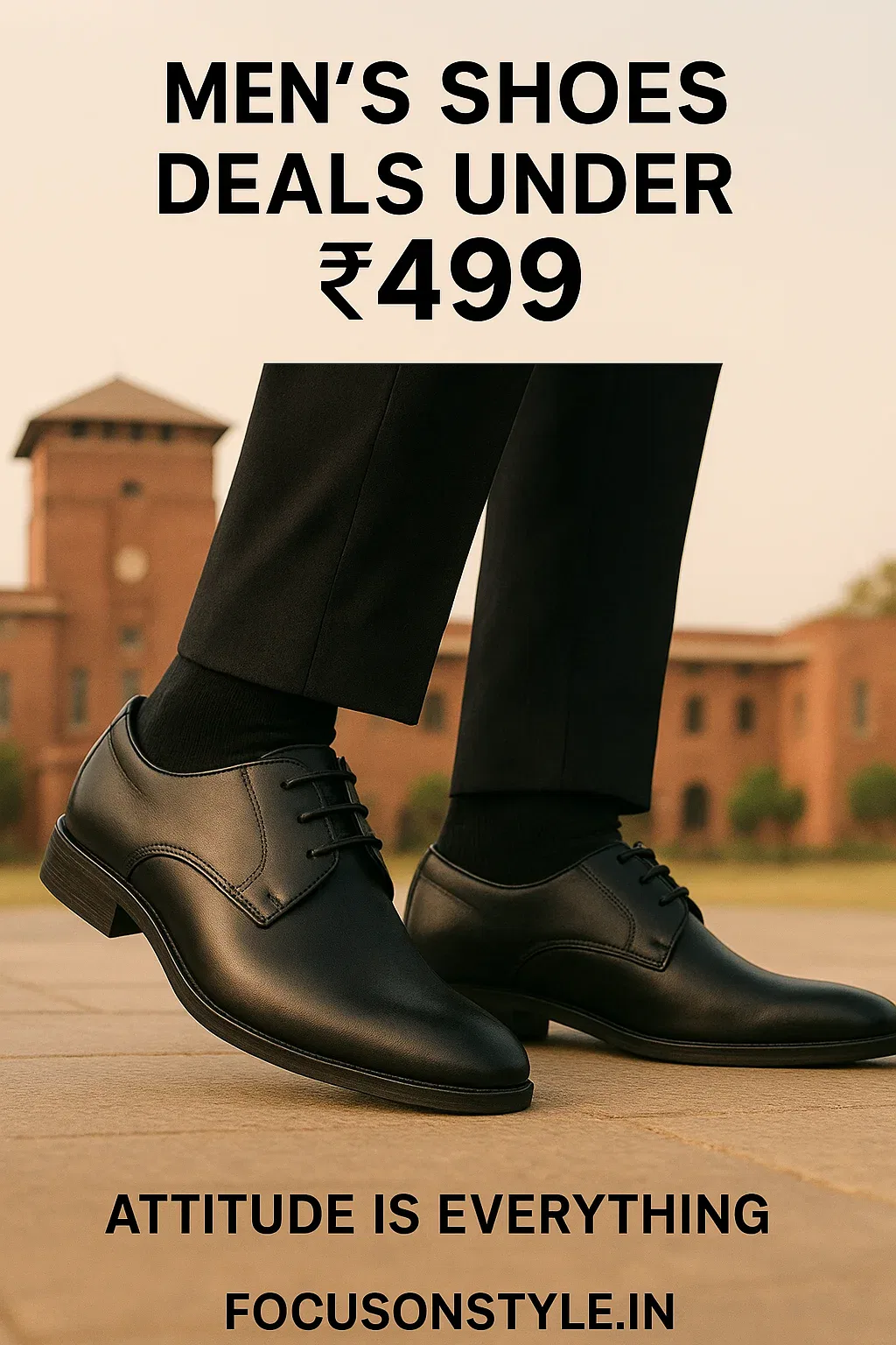 Black synthetic formal shoes for men deals under 499 featuring a polished finish, lace-up design, durable sole, and budget-friendly comfort ideal for short office use and light daily wear