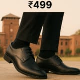 Black synthetic formal shoes for men deals under 499 featuring a polished finish, lace-up design, durable sole, and budget-friendly comfort ideal for short office use and light daily wear