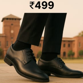 Black synthetic formal shoes for men deals under 499 featuring a polished finish, lace-up design, durable sole, and budget-friendly comfort ideal for short office use and light daily wear